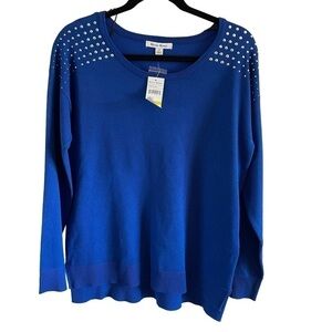 NWT Studio Works Blue Sweater embellished crew neck size medium